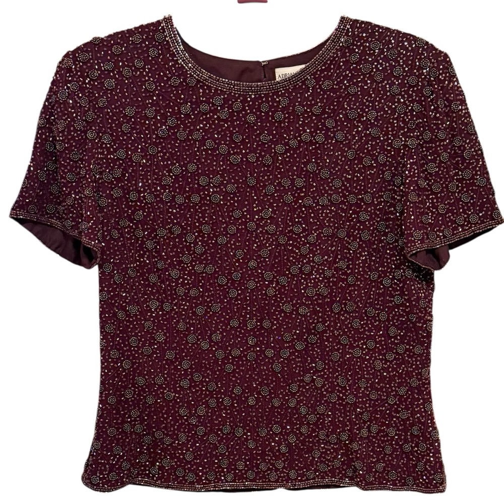 Adrianna Papell Silk Burgundy Beaded Top